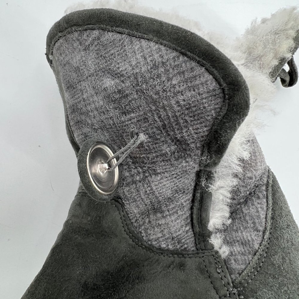 UGG Byanca Gray Suede Leather Sherpa Plaid Foldover‎ Button Boots Size 6 - Picture 9 of 10